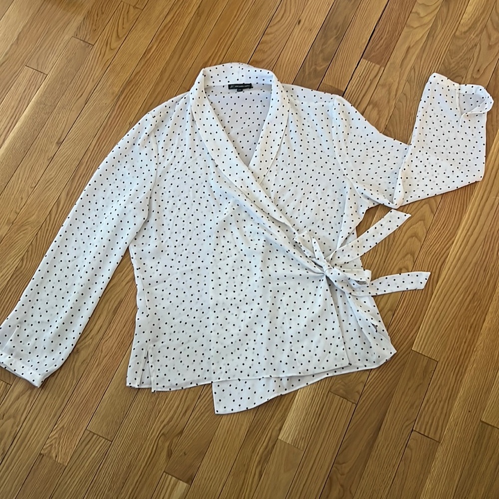 NWOT Gorgeous Adrianna Papell Polka Dot Wrap Blouse, Sz. XL